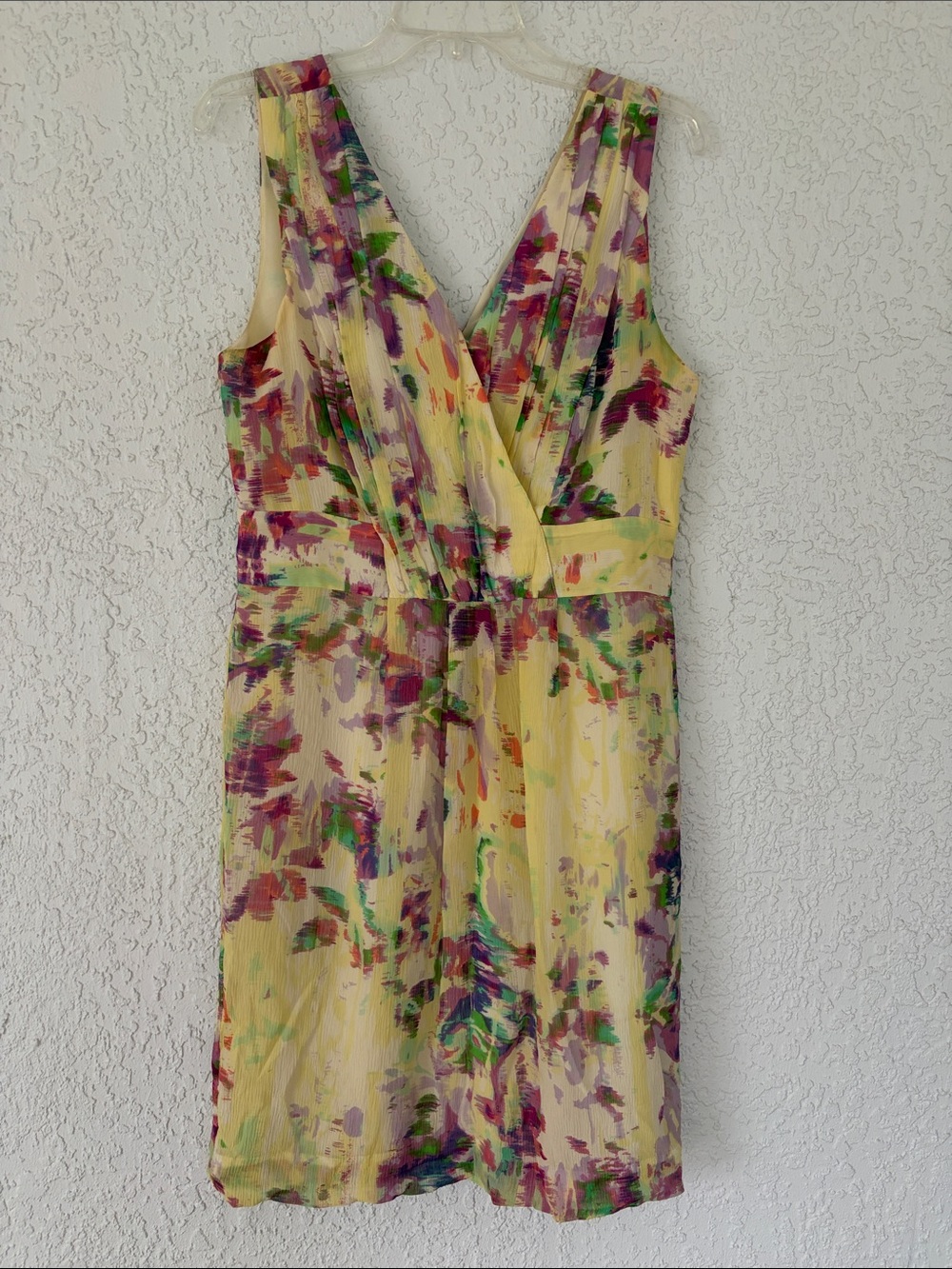 Banana Republic silk Yellow Floral Surplice Sleeveless Dress size 10